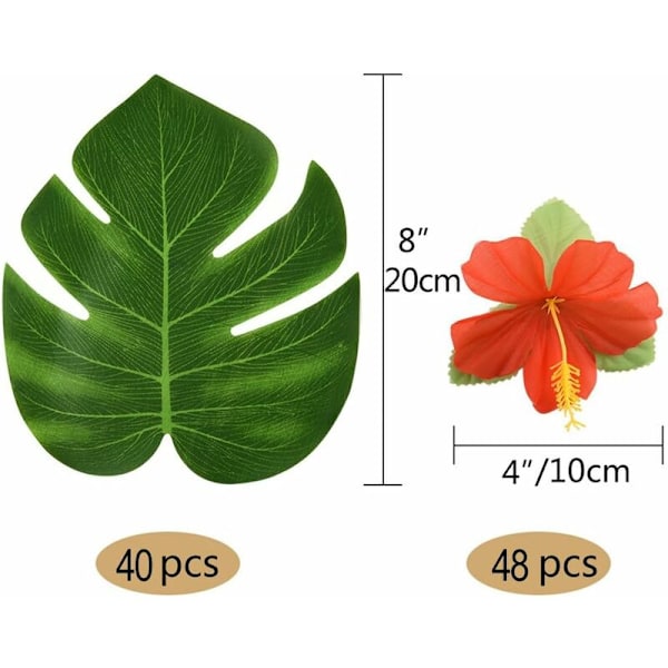 88 kpl 20 cm / 8\" Trooppisia Palmulehtiä ja Silkkihibiscuskukkia Juhlatyyliin, Teko Monstera Kasvien Lehdet Kukat Havaijilaiset Luau Juhlat Dschungel Ranta