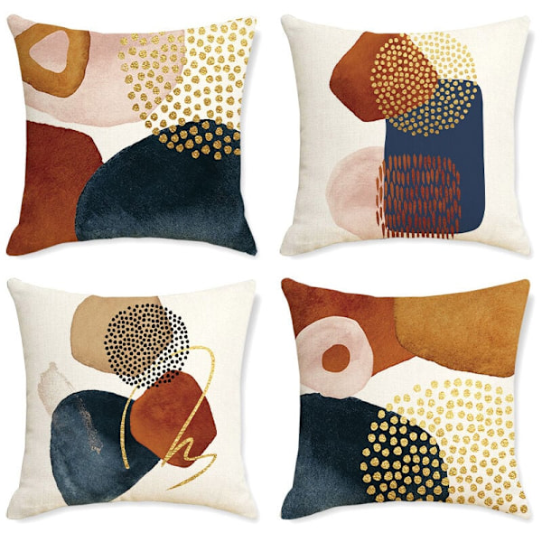 Kuddfodral 45 x 45 cm, 4-pack, Modern Dekor Estetisk Färgglad Abstrakt Geometrisk Minimalistisk Kuddfodral för Soffa Heminredning (45x45cm,A)
