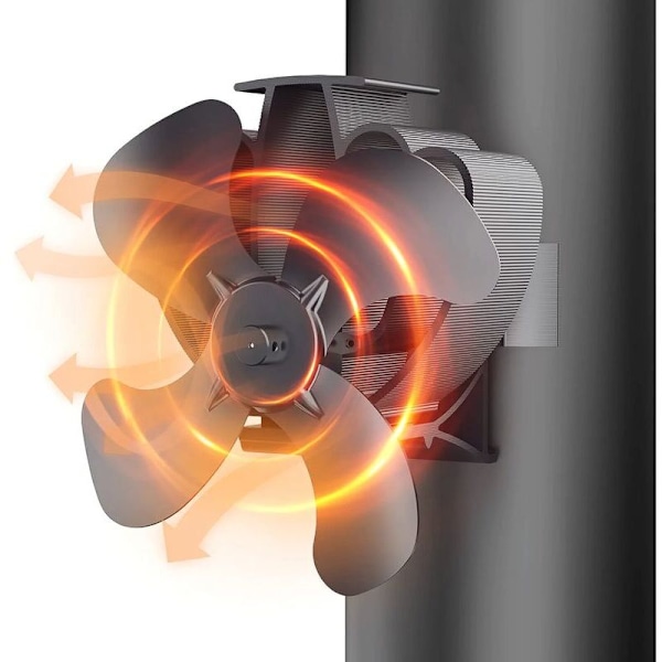 Vedspisfläkt, 4 Blads Tyst Eldstadfläkt, Fäst på Rör, Spisfläkt för Eldstad/Vedspis/Gas/Pelletspår, Med 2 Magneter och 1 Ersättnings R