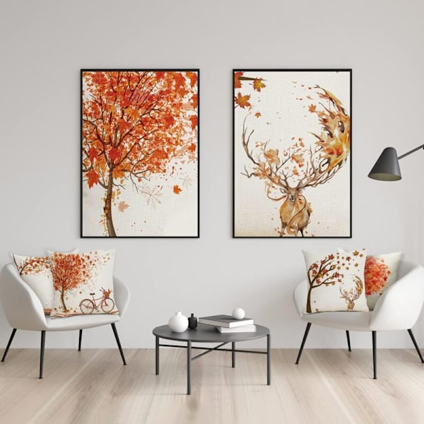 Sett med 4 putetrekk 45x45cm, oransje høstlønn dekorativt bomulls- og linputetrekk for sofa seng soverom stol hage