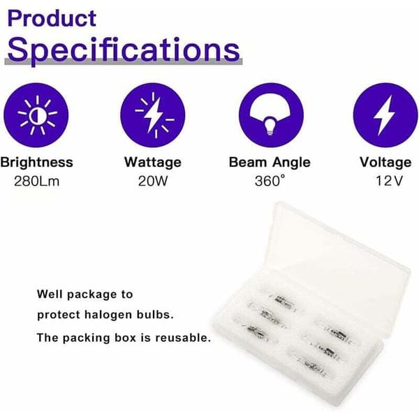 Set med 12 halogenlampor G4 20W 12V 2800 K 2 stift för köksfläkt, kök, vardagsrum, sovrum