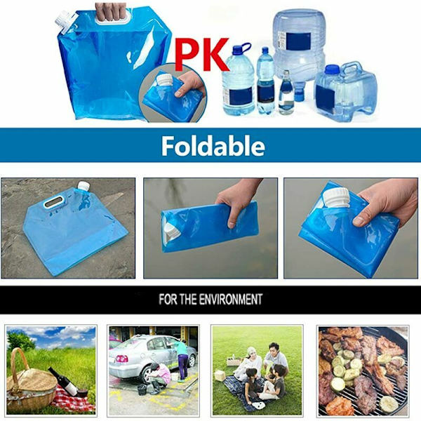 2 × 10L kokoontaitettava vesipullo, vesisäiliö, uudelleenkäytettävä juomavesisäiliö retkeilyyn, urheiluun, patikointiin, piknikille, grilliin, ulkoilmaan, autoon