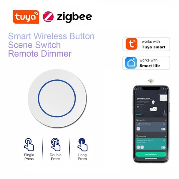 Tuya Zigbee trådløs smart scene-bryter med knapp, smart koblingsbryter, automatisering, fungerer med Smart Life