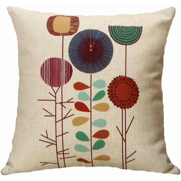 4 kpl puuvilla-pellava tyynynpäällisiä trooppisten kasvien kuviolla 45 x 45 cm