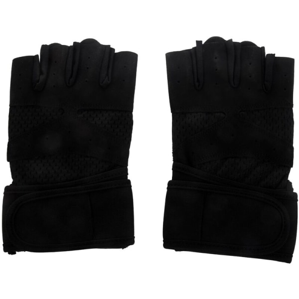 Utomhus Halvfingrar för Kvinnor Lång Handledsskydd Styrketräning Andningsbar Sport Anti-Slip Svart M