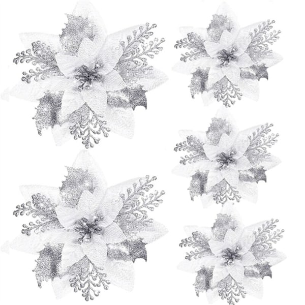 20 st 14,5 cm glitterkonstgjorda julblommor julgransdekoration Gott nytt år prydnader jul, D