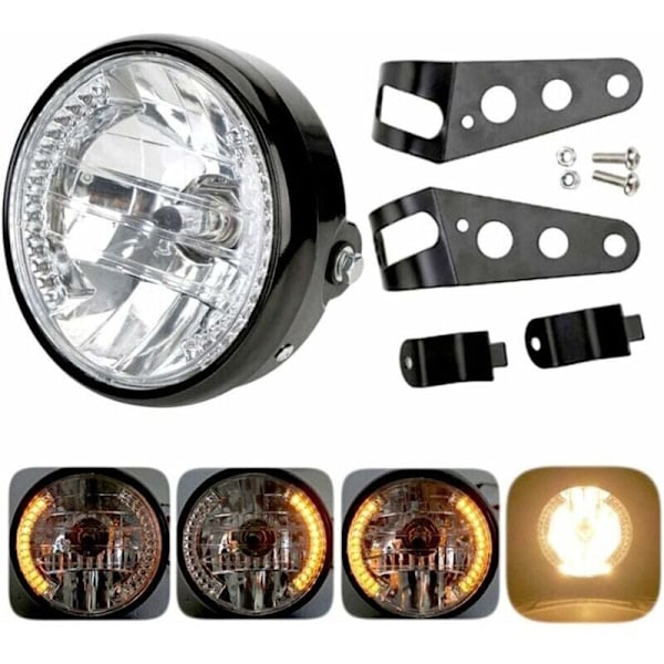 Pyöreä moottoripyörän ajovalo - LED-valokeila asennustelineellä - 12V 7\" halogeeni LED.
