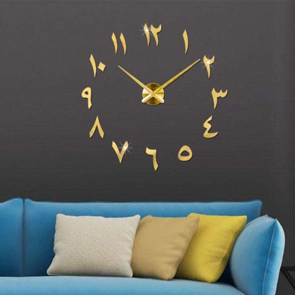 R&M Orient 3D Arabisk Väggklocka Stor Modern Tyst DIY - Dekoration Present - Vardagsrum Hem Kontor (Guld)