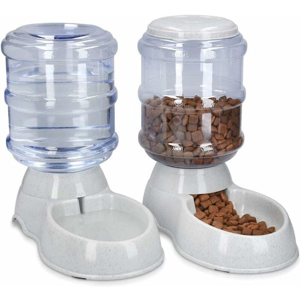 2X Foder- og Vanddispenser Tilbehør til Kat og Hund 2X Automatisk Foder Skål til Kat Hund Kanin Kapacitet 3.8L