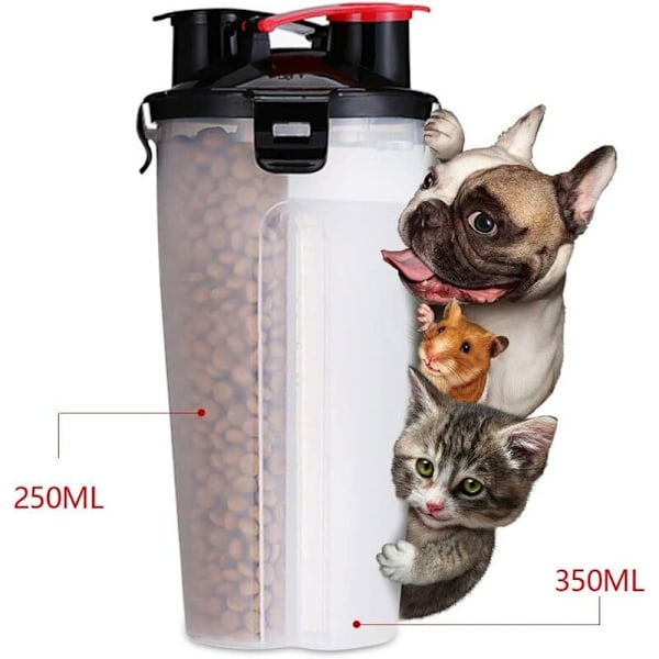 Bärbar Vattenflaska och Matbehållare 2 i 1 med 2 Vikbara Skålar för Hund, Katt, Valp, Valp, Vattendispenser för Bilresor, Stor Storlek, BPA-fri