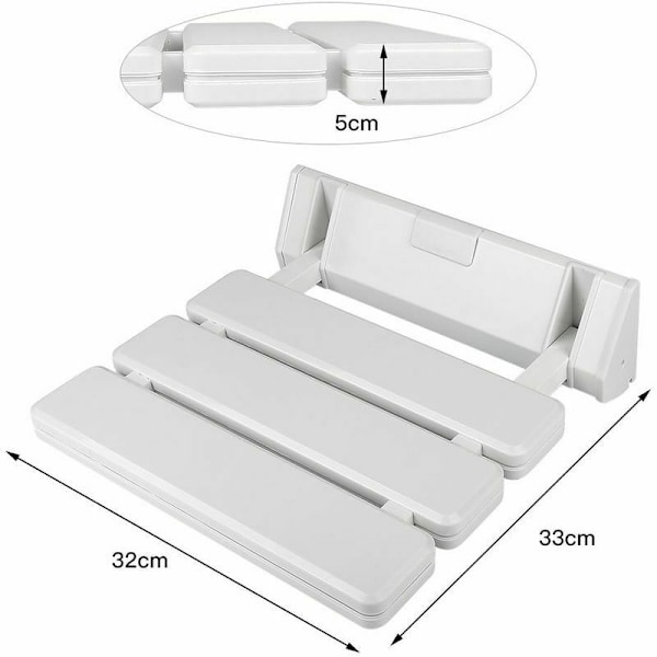 Väggmonterad Vikbar Duschsits - 130 kg Belastningskapacitet - Vikbar Duschsits - Vikbar Pall för Badrum - Vikbar Väggpall i Vit Färg.
