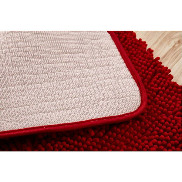 Halvcirkel bademåtte, blød absorberende chenille fuzzy badekar måtte skridsikre tæpper halvmåne bademåtte til badekar maskinvaskbar -Stor rød-60 x 90-