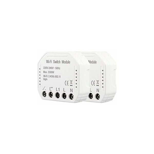 2-pakks WiFi Smart Lysbryter DIY Brytermodul Smart Life/Tuya App Fjernkontroll Kompatibel med Alexa Echo -Hjem