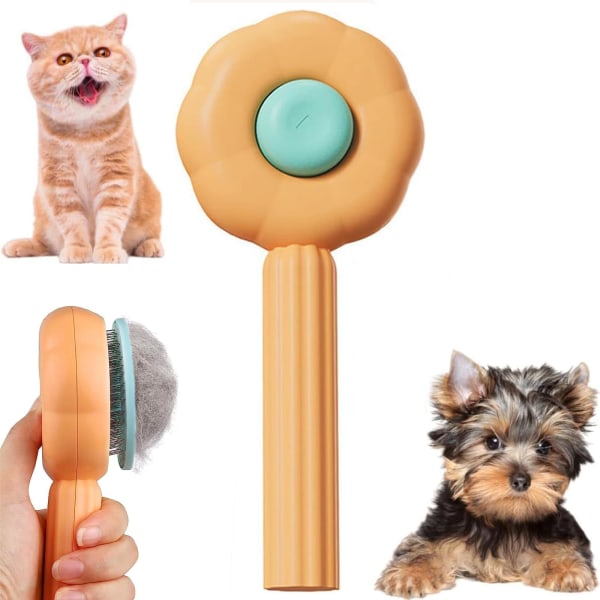 1 stykke kjæledyrhårrengjøringsbørste, søt kattebørste og hundebørste, pleiebørste for kjæledyr, verktøy for katt og hund, rensebørste for kjæledyrhår (oransje)