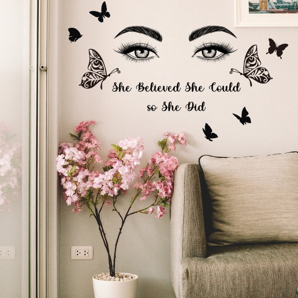 Lashes Eyes Wall Sticker Letter Decal Wall Art Sticker til Kvinder Piger Soveværelse Stue Decoration