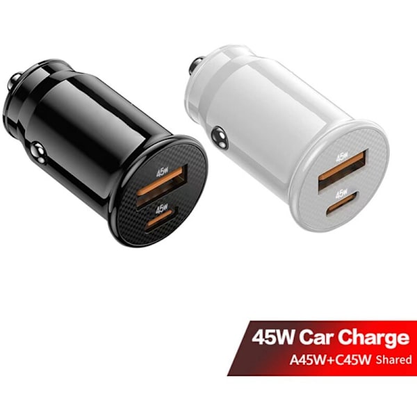 Mini USB-billaddare USB C-billaddare 4.0 45W 5A Typ PD-billaddare för telefon (Blank svart)