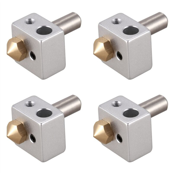 4X MK10 Hotend-kit för 3D-skrivare M7-munstycke och hals med PTFE-rör, uppgraderad version av aluminiumuppvärmningsblock, kompatibel med M3-termistorer
