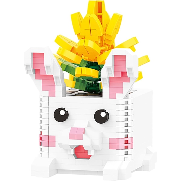 Mikrobyggeklodssæt, hund og blomst, DIY Mini 3D byggelegetøjssten, 501 stykker KLJM-08 (kanin, gul agave)