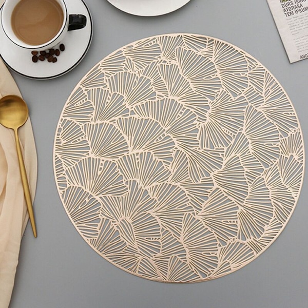 4 kpl pyöreät pöytäliinat Ravintola Ontto PVC-koristelu Dining Mat Anti-Hot Dining Table Mat Steak Plate Mat - Kulta