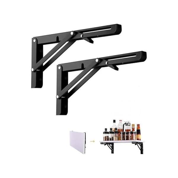 Folding Bracket 250mm, 2 stk. Svart Foldbar Konsolbrakett, Heavy Duty Retractable Folding Console Bracket