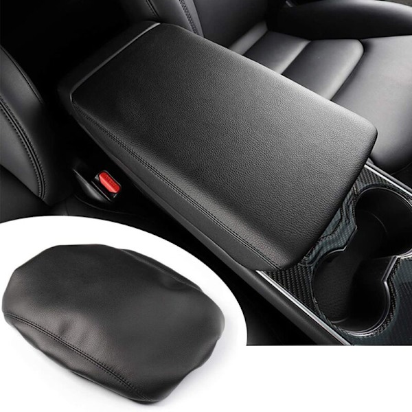 Armstödsskydd för Model 3 Y 2017+ Center Console Armrest Box Cover PU Förvaringslock Biltillbehör, Svart
