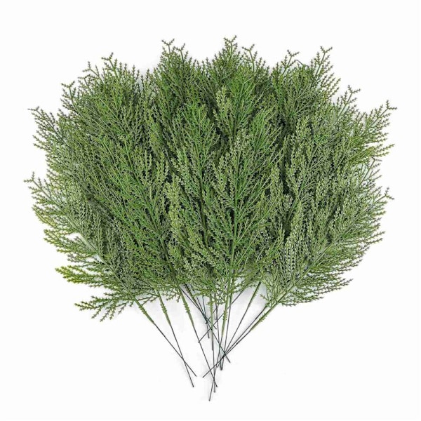 80 stk. kunstige cedergrene grene spray falske stængler cypress plast fyrretræ pluk DIY jul