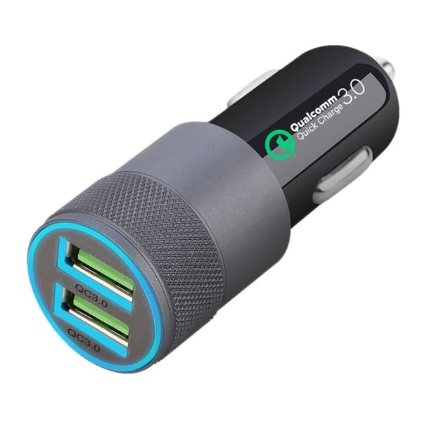 QC3.0 Billader for bil - Bærbar 2.4A Dobbel USB Billader Laderhode for Biltenner - Grå
