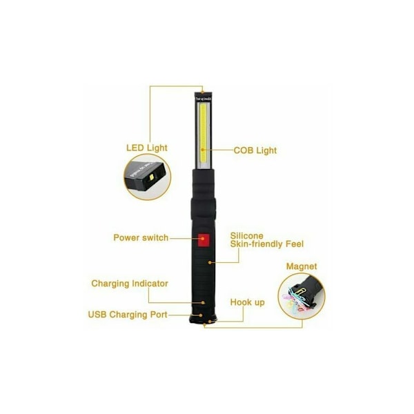 2 x COB Arbeidslys Oppladbart LED Håndholdt Lampe COB Verkstedlampe Lommelykt LED Håndholdt Arbeidslys med Magnetisk Base Inspeksjonslampe for