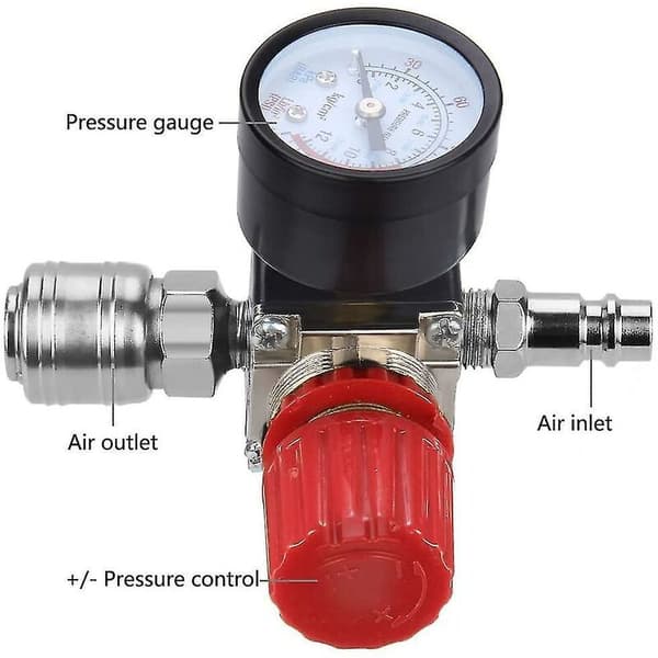 Lufttryksregulator Trevejsventil 175psi 12bar 1/4 tommer Lufttryksmåler Regulator til Kompressor (Ny 3-vejsventil)