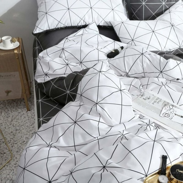 Vuxen sängkläder set påslakan med dragkedja påslakan set geometrisk vit grå svart (vit, 220x240CM)-