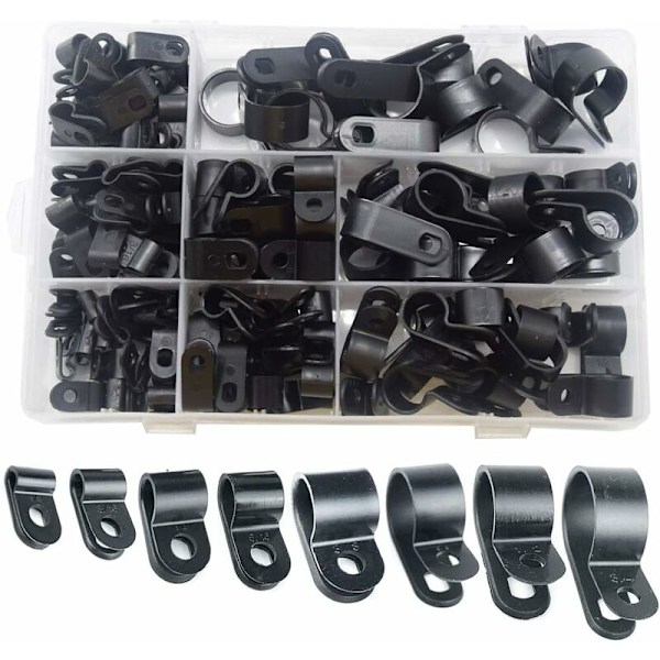 200 stk. Type R Nylon Kabelbinderklemmer med Elektriske Monteringsskruer Sort
