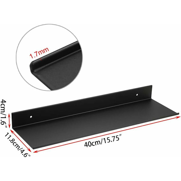 2 st Väggmonterade Hyllfästen i Aluminiumlegering för Badrum, Kök, Sovrum, Vardagsrum, Stealth-installation (40 cm, Svart)