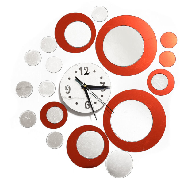 3D Clock Effect Sticker Crystal Circular Composite DIY Modern Circle Design Red