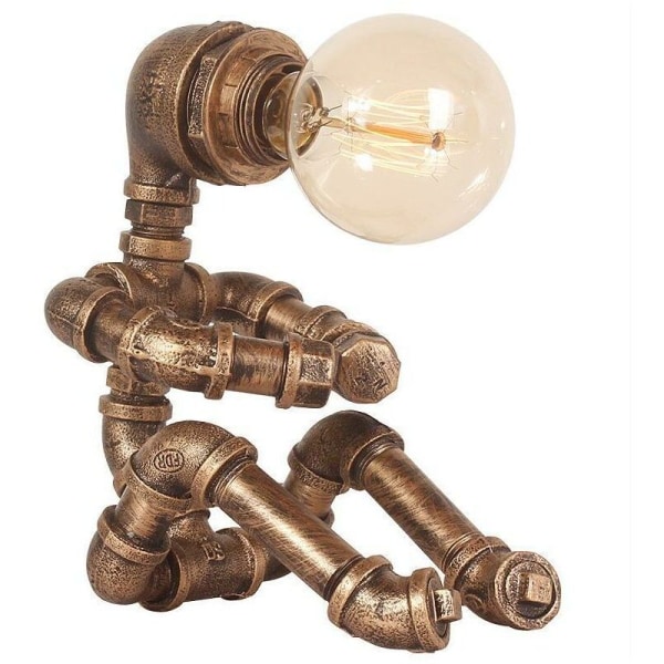 Robot skrivebordslampe Retro industriel skrivebordslampe Kreativ metal jernrør lysbesparende skrivebordslampe Sengebordslampe LED skrivebordslampe，（1stk，uden pære）