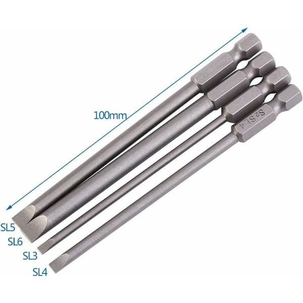4 st magnetiska legering stål S2 plattskruvmejselbit 1/4\" 100mm