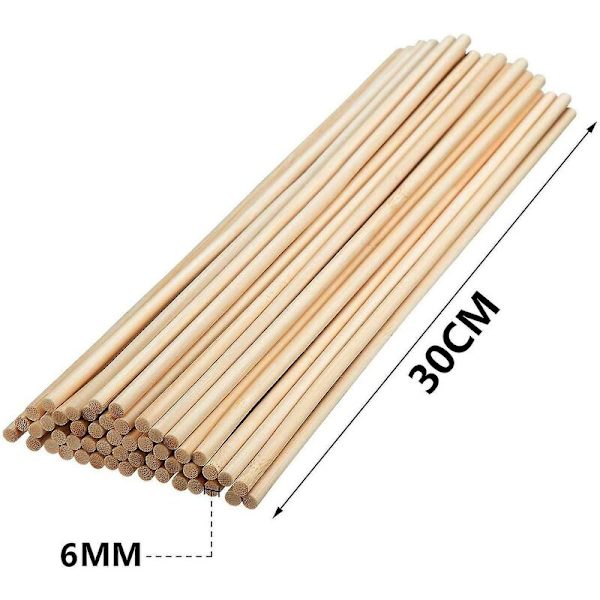 Handgjorda bambustavar 30 cm, handgjorda runda stavar, 55 stycken 6 mm/0,24 tum trä, handgjort runt trä, högkvalitativa bambustavar