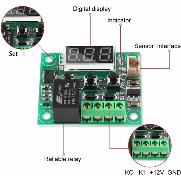 1 stk 12V temperaturkontrollermodul med hus, XH W1209 display digital termostatmodul med vanntett NTC-probe