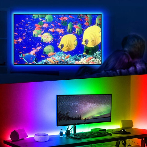 LED Strip Lys Bluetooth Fleksibel Lampe Strip Diode SMD5050 DC5V Skrivebordsskærm TV Baggrund Rum Belysning USB Kabel, 1M