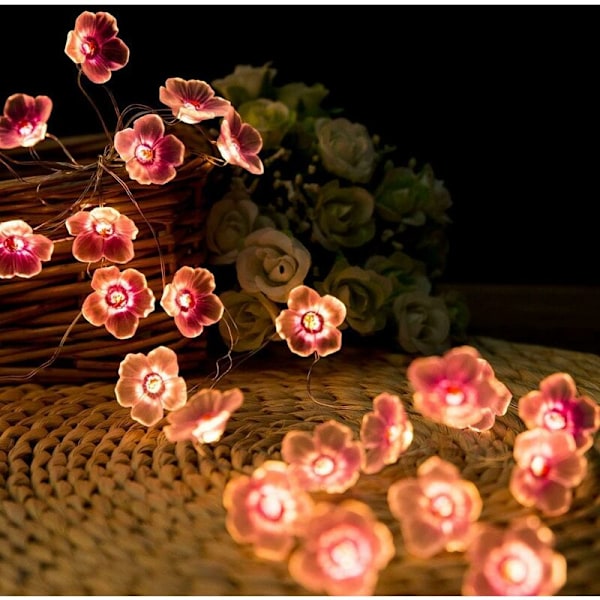 Blomsterlys med kirsebærblomster, 2 meter lyskæde med 20 LED-lys, batteridrevet