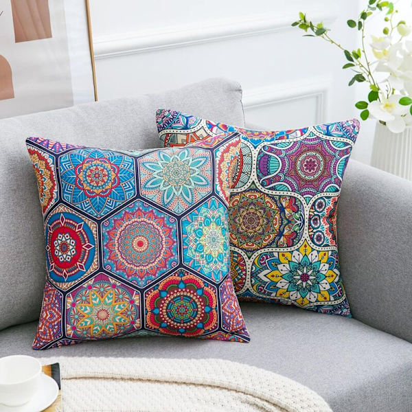 Pudebetræk 40x40cm Bohemian Mandala Blomster og Etnisk Stil Pudebetræk Bomuld Linned Dekorativt Firkant Pudebetræk til Sofa Hjem Stue Pil