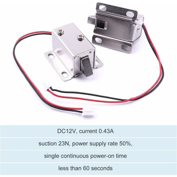 1 x Mini skuffdør tunge ned elektrisk lås solenoid montering DC 12V slank designlås, 27X28X18mm