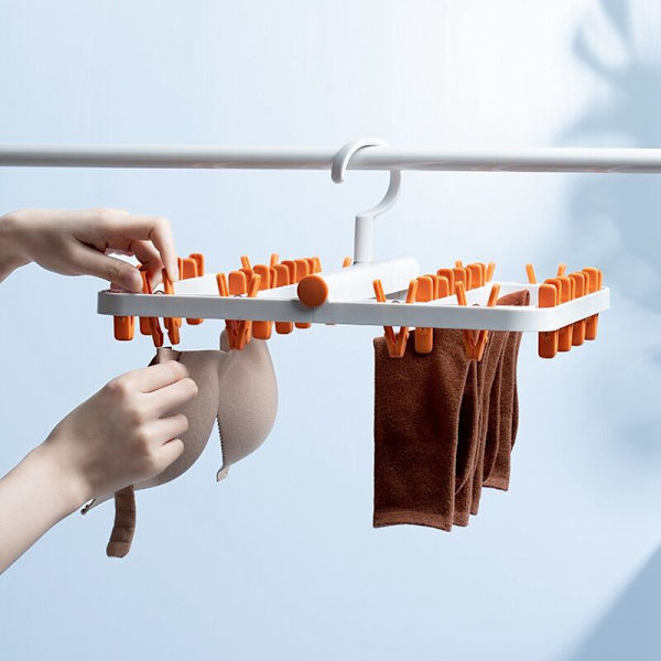 1 stk serie multifunksjonell plast flyttbar kleshenger vindtett sokker undertøy stativ sammenleggbart klesvask klesvask furu-oransje
