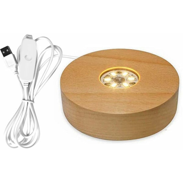 Massivt Trälampa Fot, Rotationsdisplay Stativ, Laddningsbart Tillbehör, med Fjärrkontroll, LED-Ljus