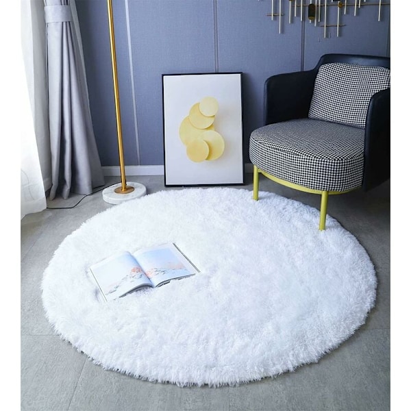 Rund Matta, Hög Ludd, Modern, för Vardagsrum, Sovrum, Matrum eller Barnrum, Bekväm Shaggy Golvmatta Halksäker Matta (Vit, 120cm