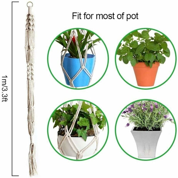 2-delad Hängande Repväxt Macrame, Bomullsrep Macrame Blomkorg Hängande Kvist Blomkruka för Heminredning, Kontorsodling, 4 Ben