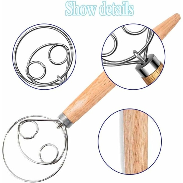 Rostfri dansk degvisp holländsk stil brödsås handmixer med trähandtag köksbakningsverktyg-