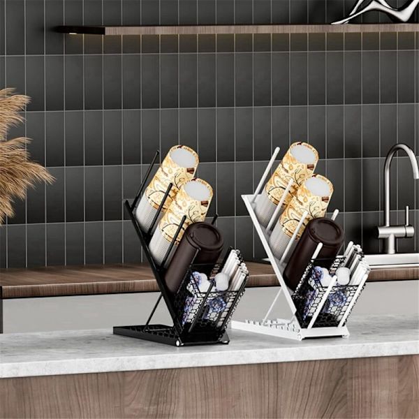 Kaffekopholder til Pauserum, Køkkenbord, Højden Justerbar, 4 Rum, Låg Organizer Opbevaring Bar B