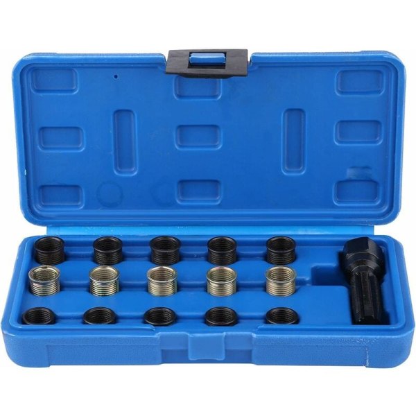 Tändstiftsgängreparationssats 16 delar 14 mm x 1,25 M16 gängtapp med fodral Portabeltändstifts helicoil-kit Tändstiftsgängreparation-omgängning Tändstift