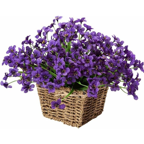 10 Bundter Kunstige Udendørs Blomster UV-Resistente, Fadedfri Falske Violetblomster til Indendørs/Udendørs Hængende Planter, Have, Terrasse, Veranda, Vindue, Hjem