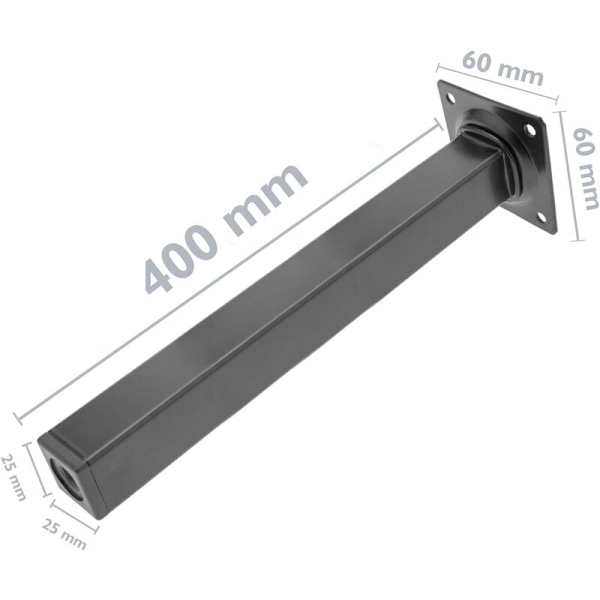 Firkantede bordbein for møbler og skrivebord i svart stål 40 cm 4-pakning
